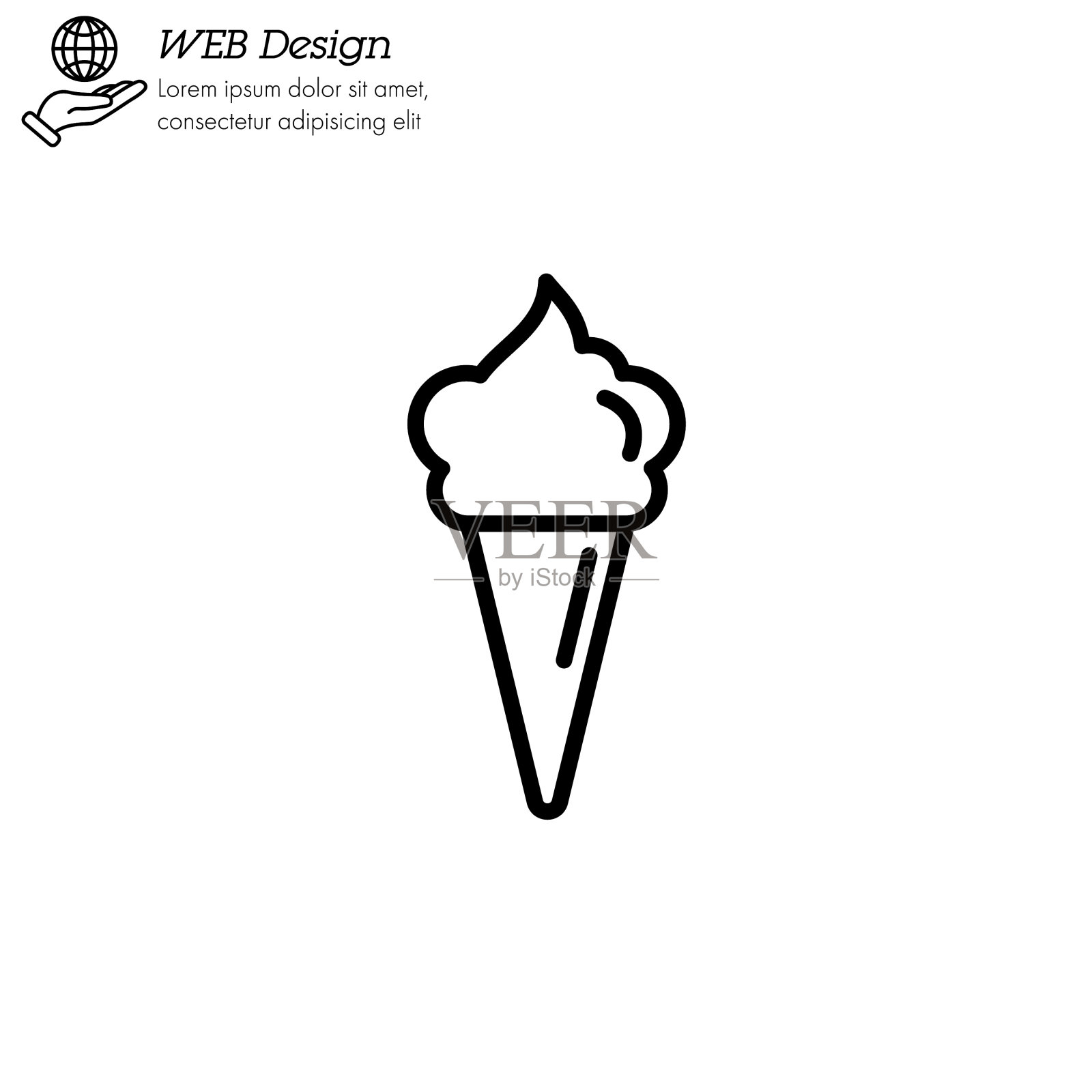 冰淇淋在华夫蛋筒图标细线线形插画图片素材