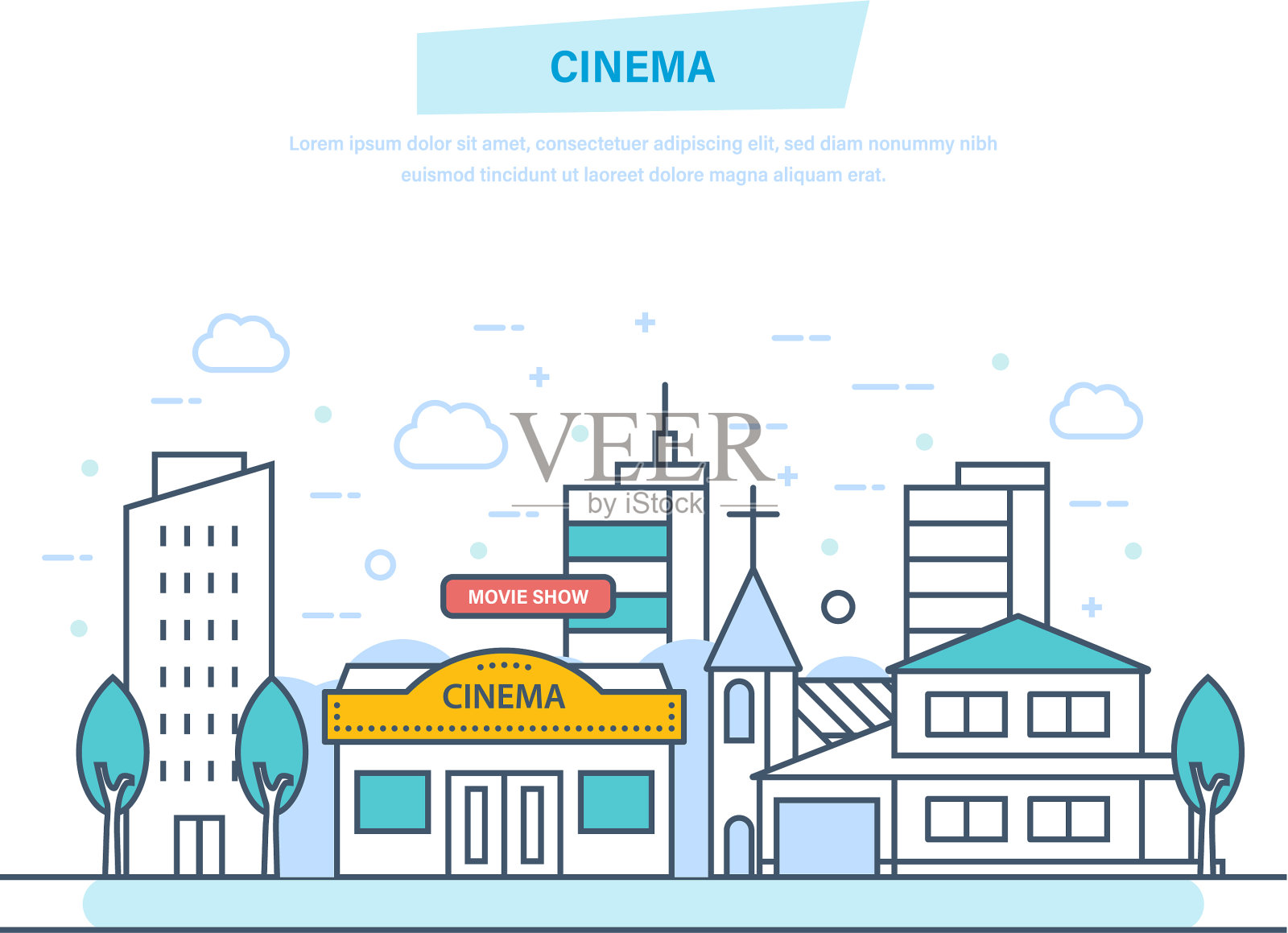 电影院概念现代建筑电影院电影院插画图片素材