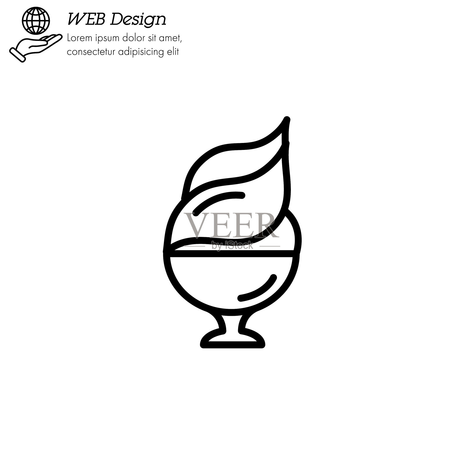 冰淇淋在杯形图标细线线形轮廓插画图片素材