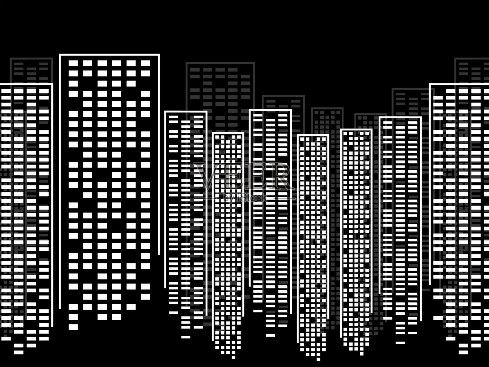 抽象的城市摩天大楼剪影插画图片素材