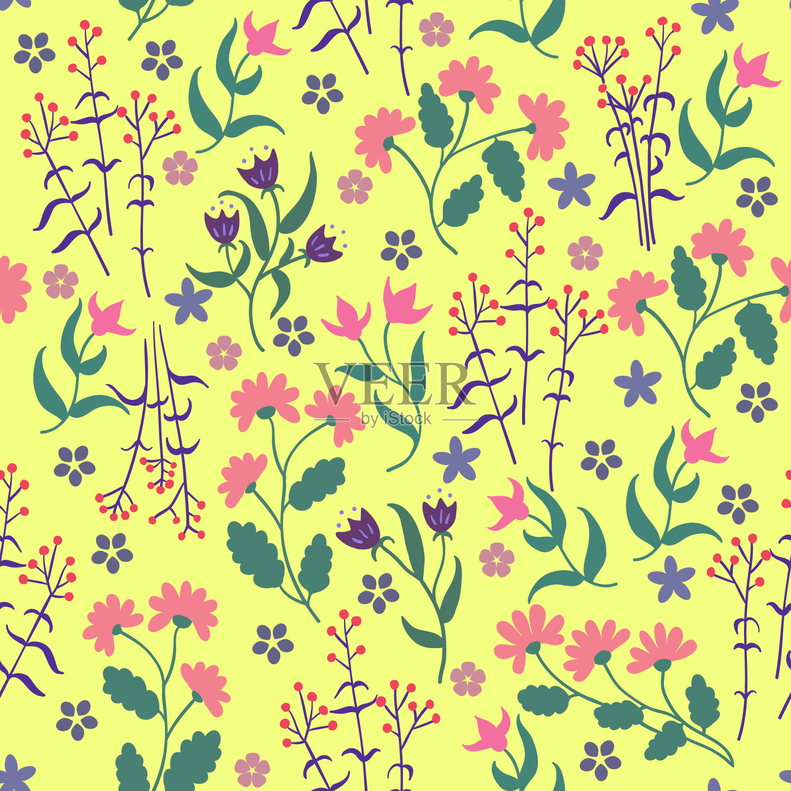 无缝图案与可爱的小花插画图片素材