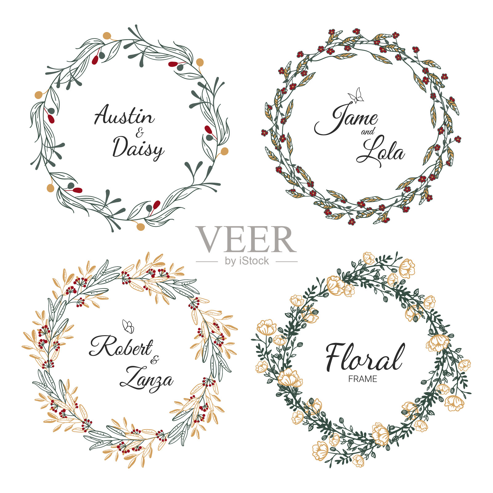 婚礼花圈收集为婚礼-溢价插画图片素材