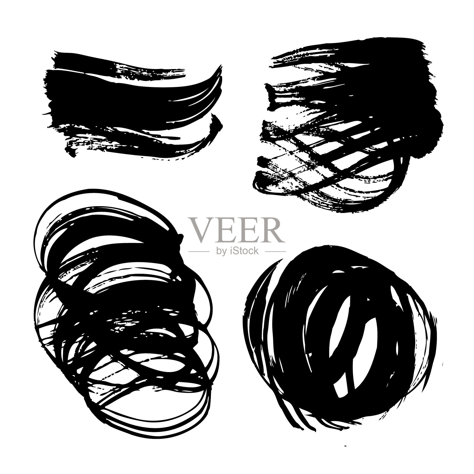 抽象形式，黑笔画，白纸孤立插画图片素材