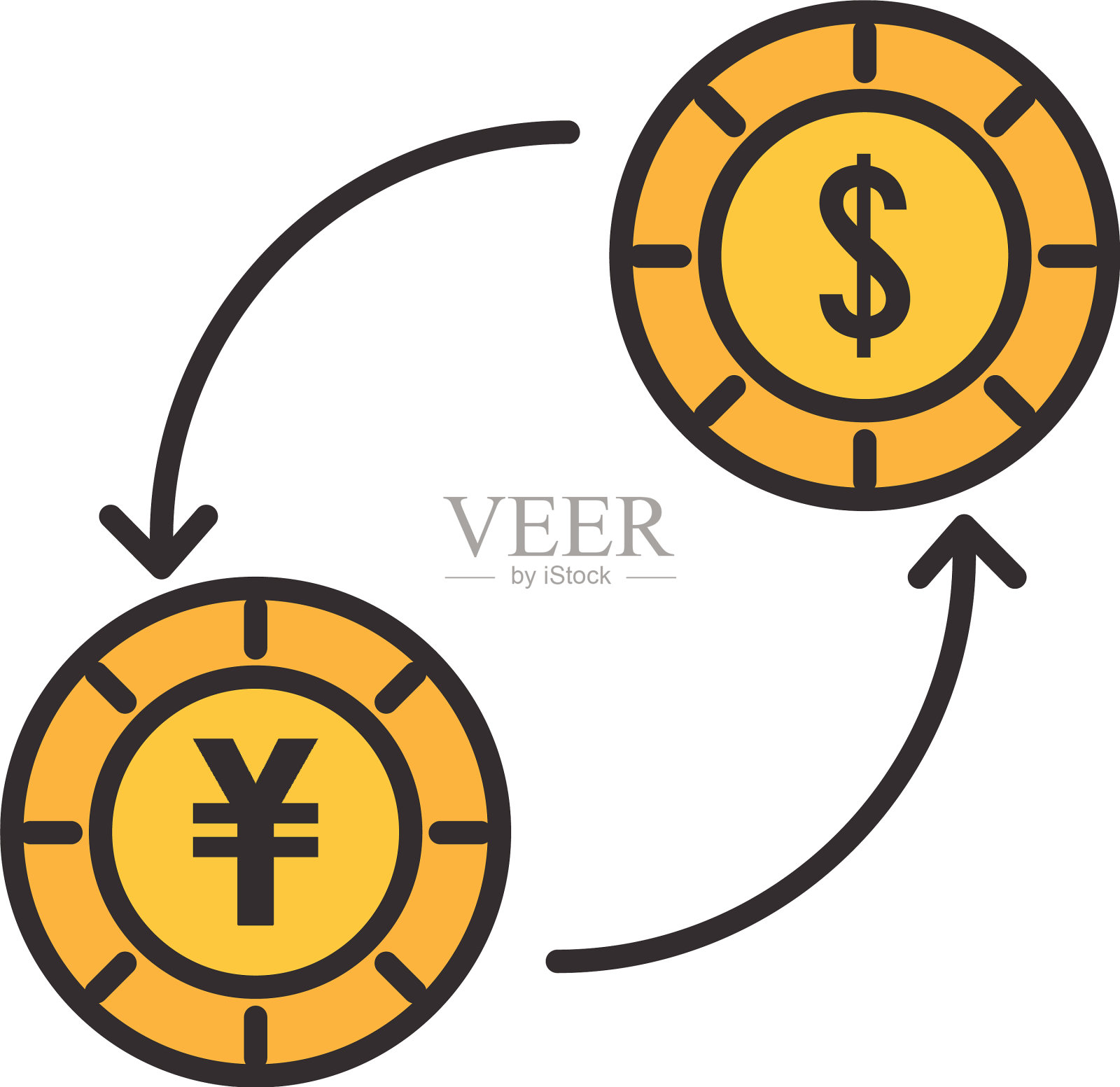 美元和人民币硬币的兑换线和填充样式设计元素图片