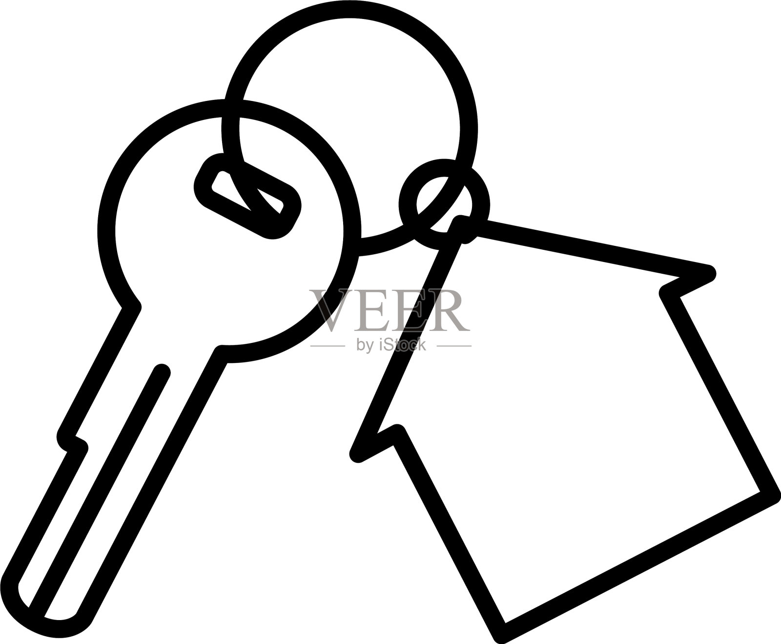 钥匙与房子形状的钥匙链图标线条风格设计元素图片