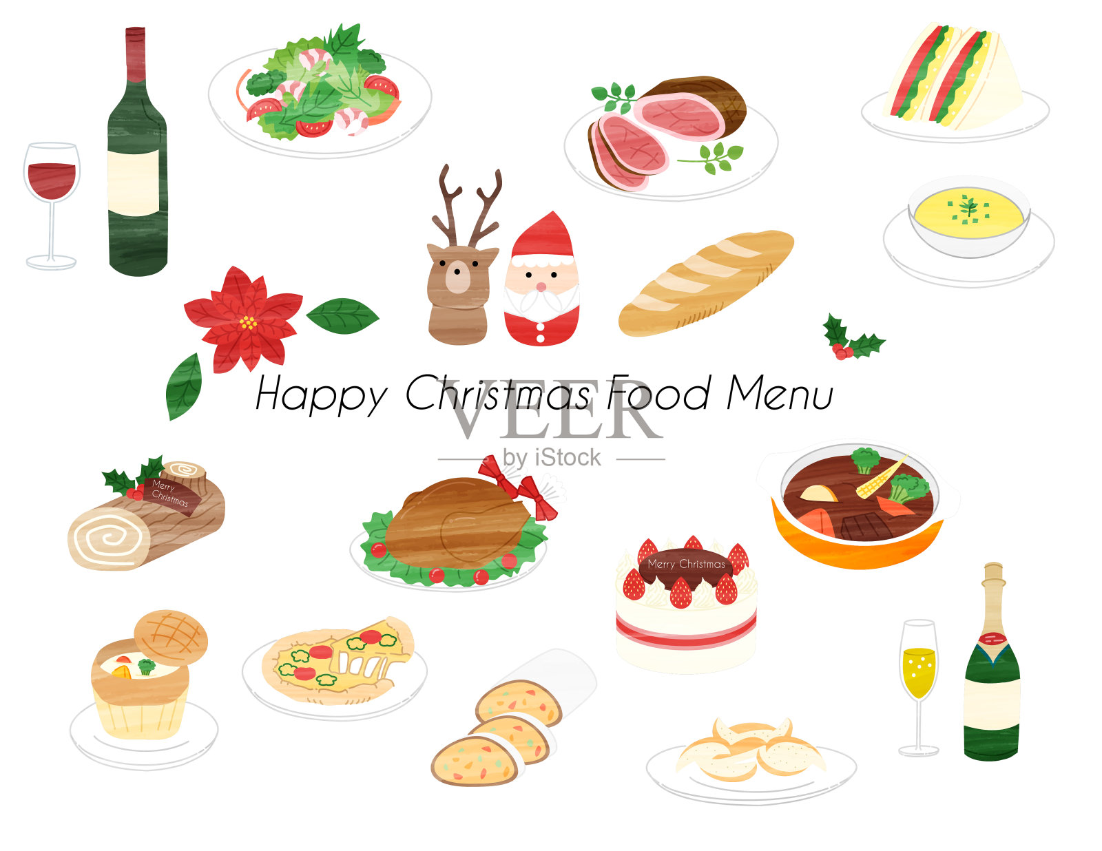 圣诞假期食物菜单图标插画图片素材