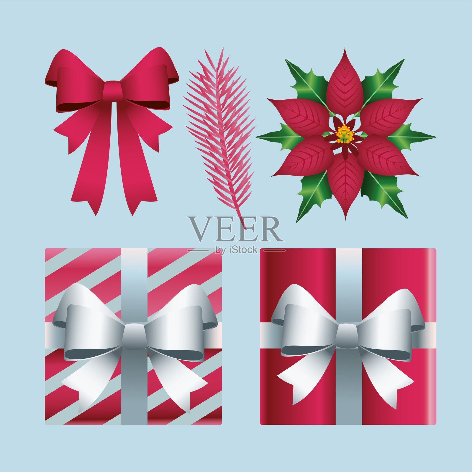 快乐圣诞礼物和设置装饰图标插画图片素材