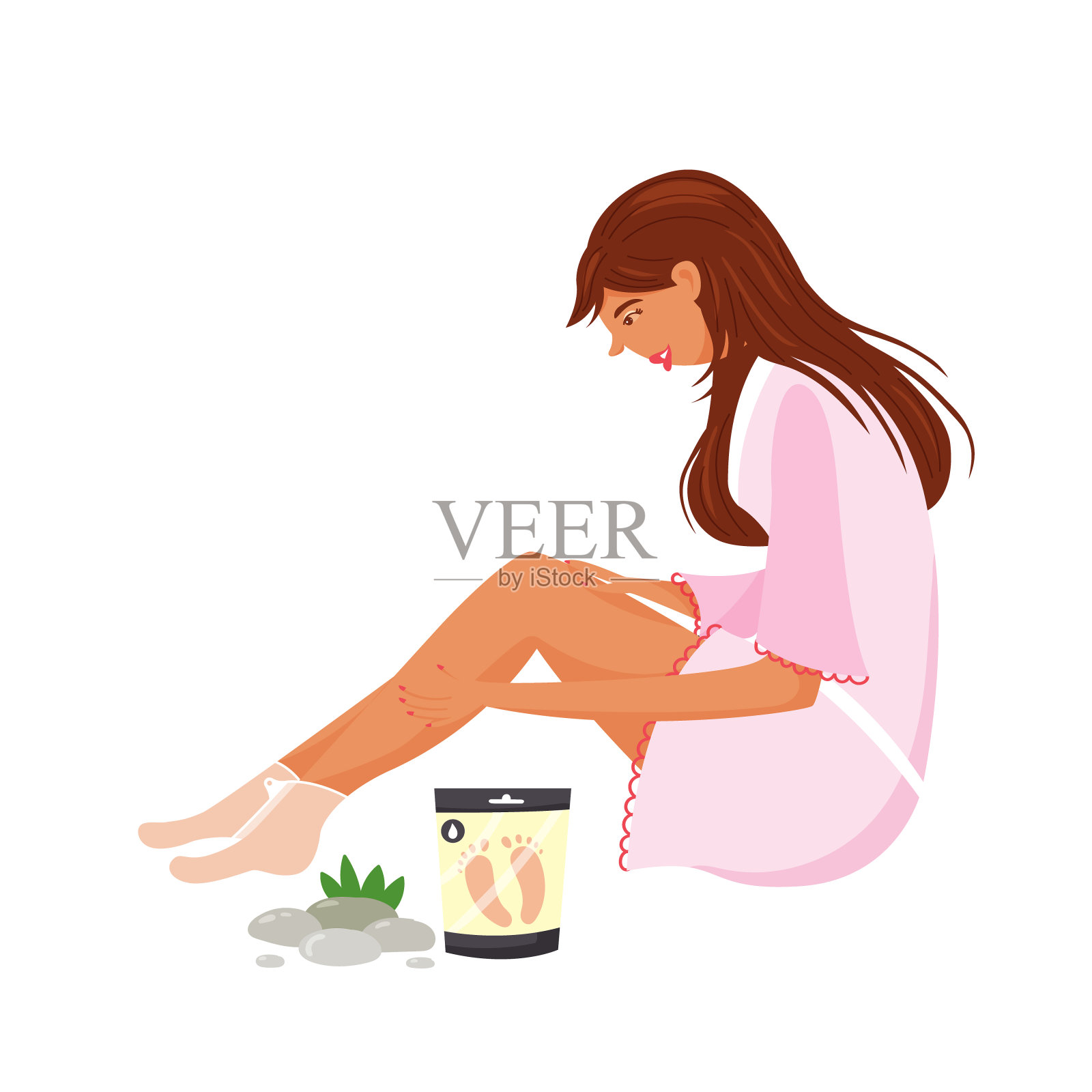 女孩做水疗足部护理插画图片素材