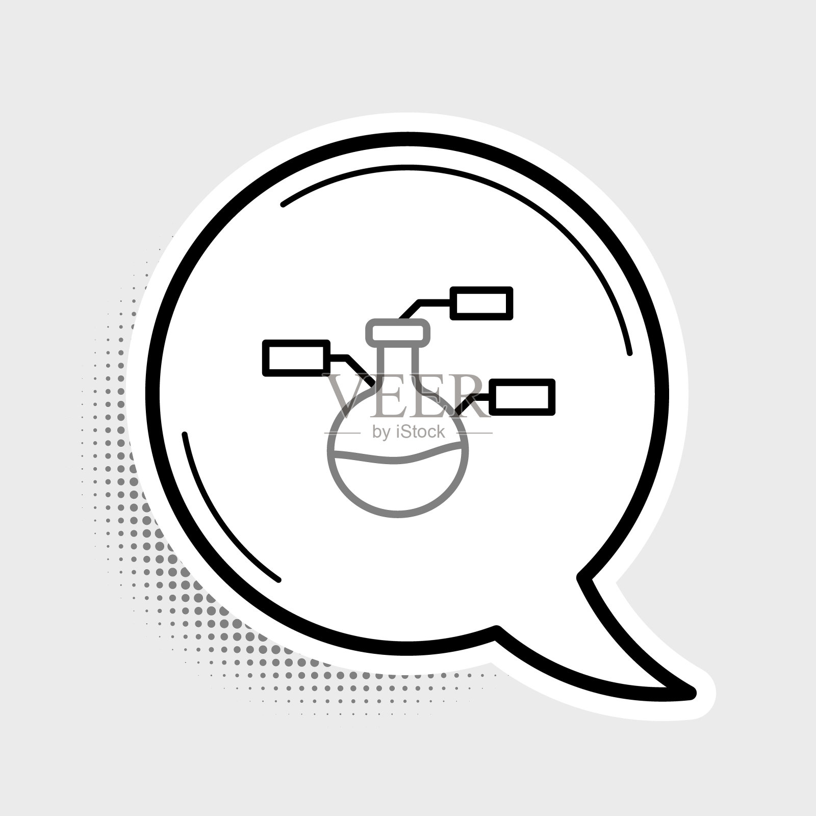 线试管和烧瓶化学实验室测试图标隔离在灰色背景上。实验室玻璃器皿。色彩斑斓的轮廓的概念。向量图标素材