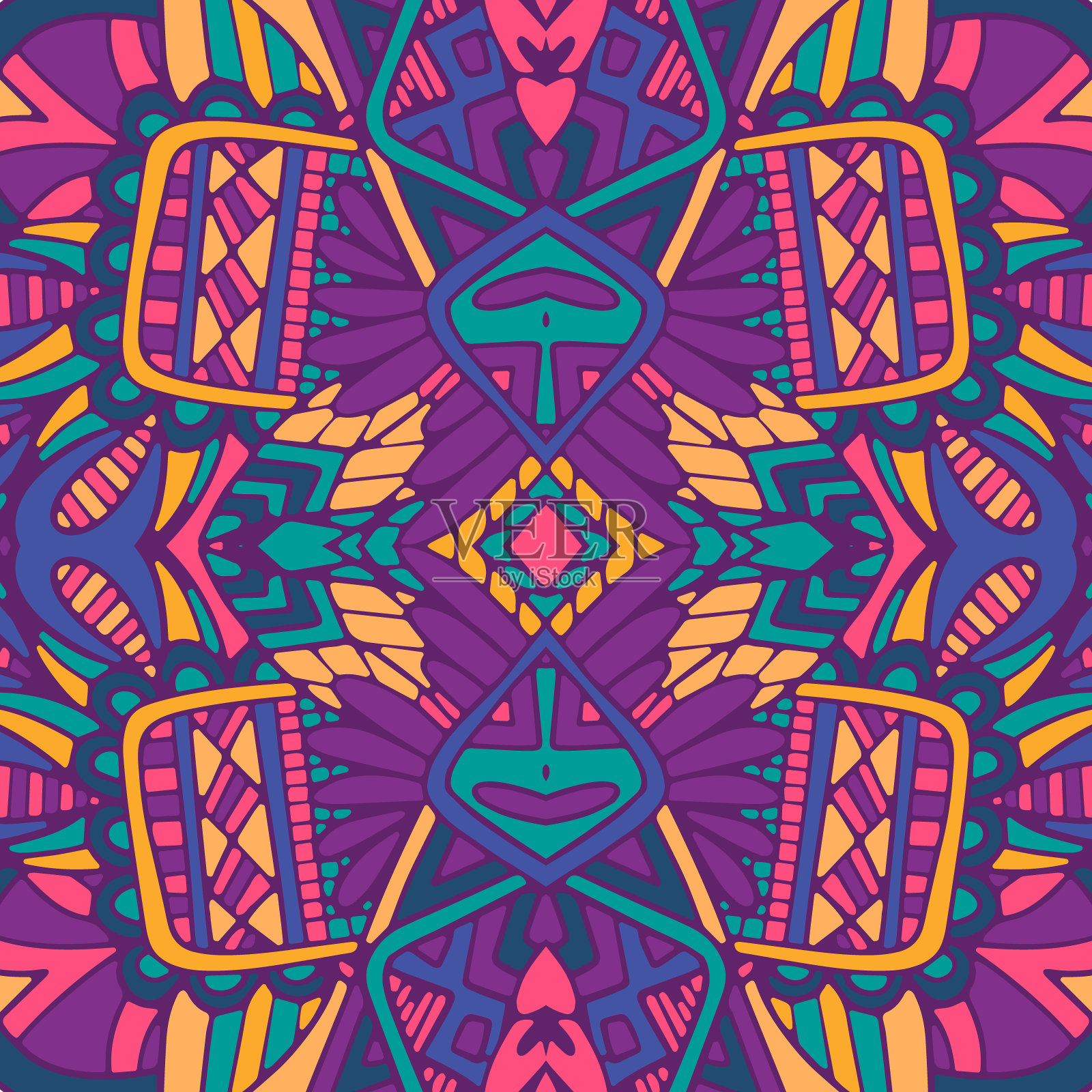 部落复古抽象几何民族无缝图案观赏。插画图片素材