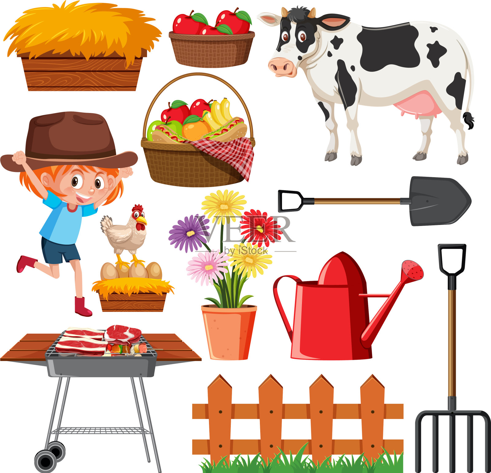 在白色背景上设置园艺项目设计元素图片