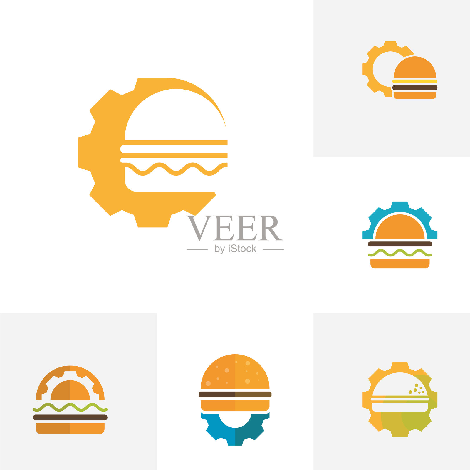 设置汉堡标志设计概念汉堡面包店图标素材