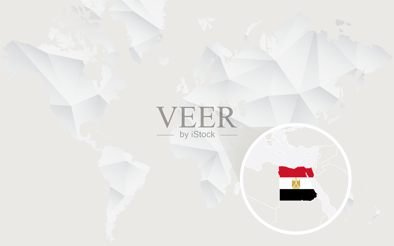 埃及地图与国旗在白色多边形等高线插画图片素材
