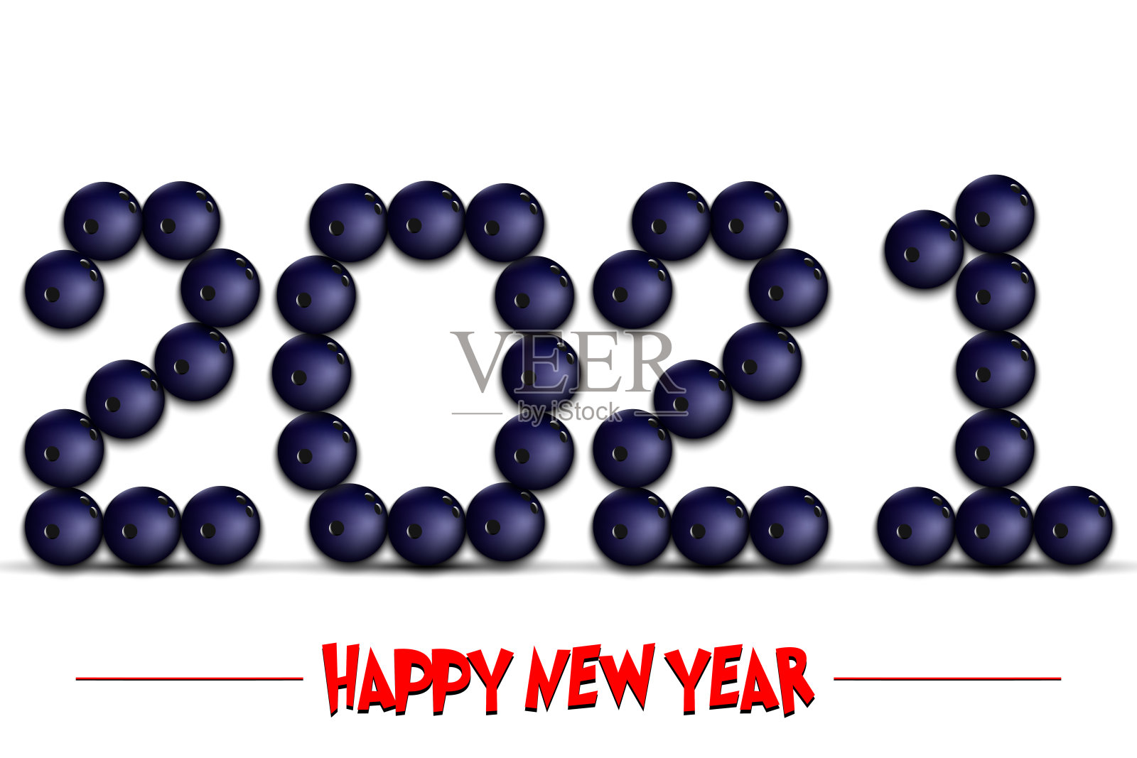 新年快乐，2021年用保龄球做的插画图片素材