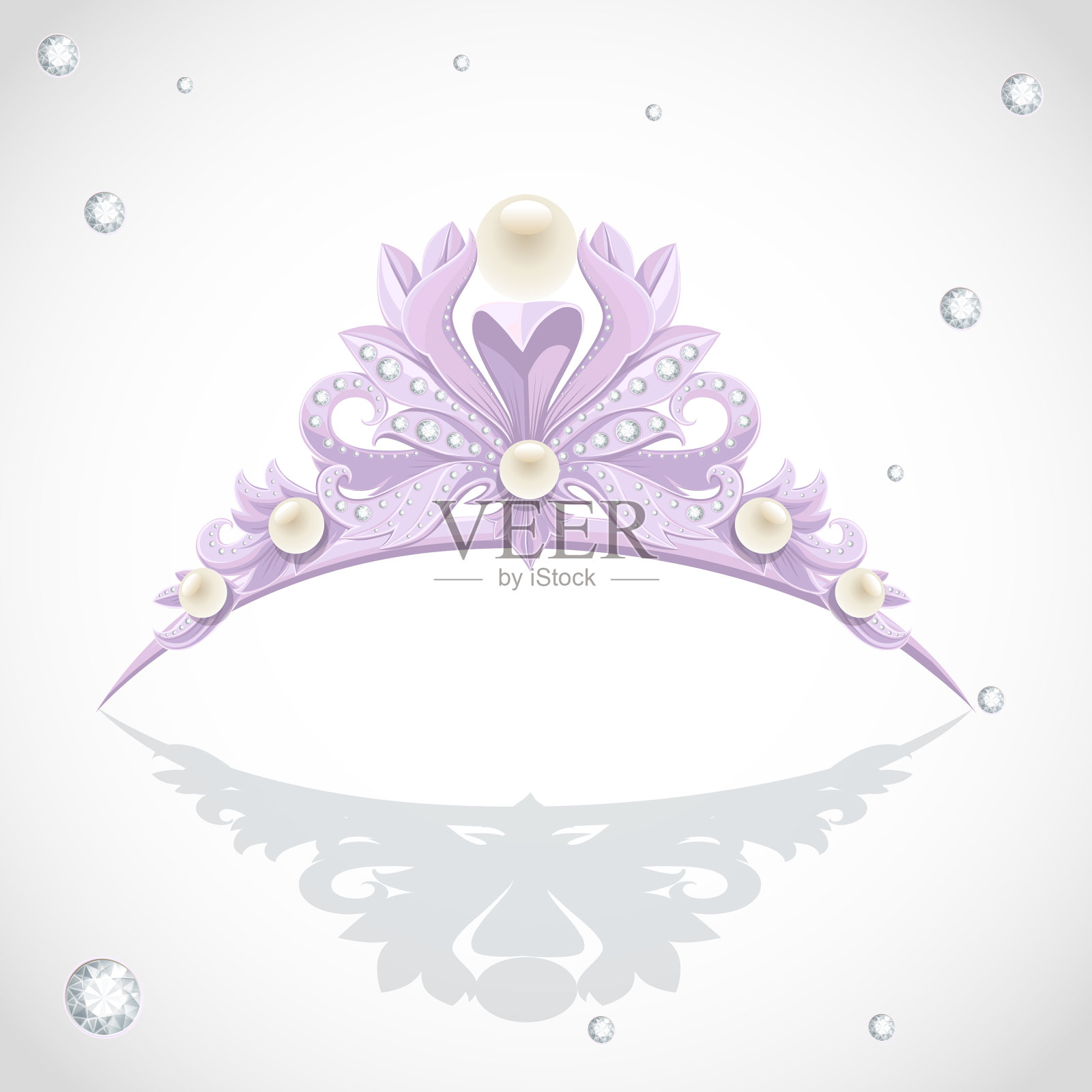 闪亮的紫色王冠，钻石和珍珠插画图片素材