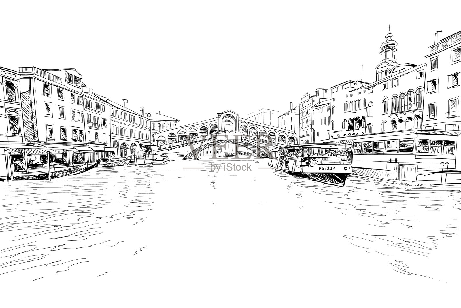里亚托桥威尼斯意大利城市素描设计模板素材