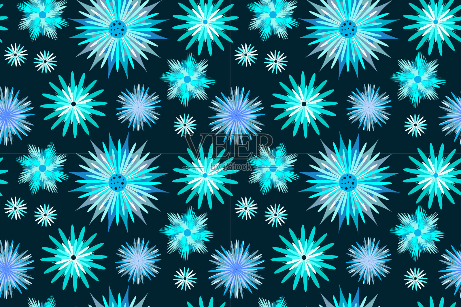 无缝矢量花卉图案，装饰不同的抽象花卉现代色彩上深色的背景织物设计，礼品包装，封面背景插画图片素材