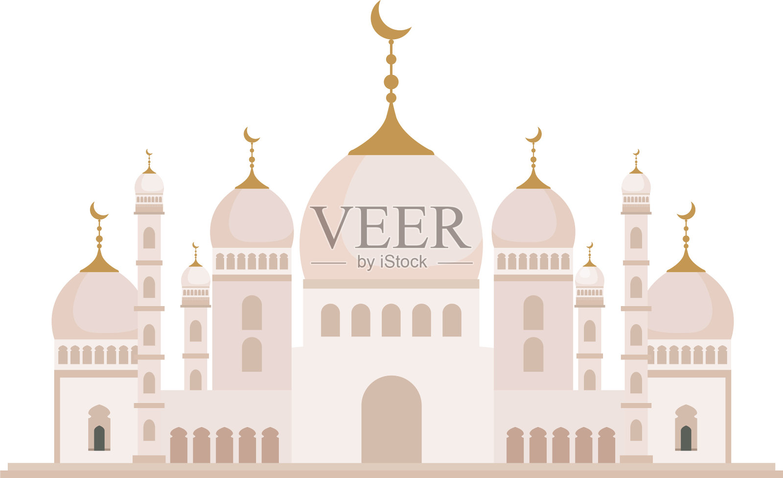 正面清真寺的伊斯兰教结构上的白色背景设计元素图片