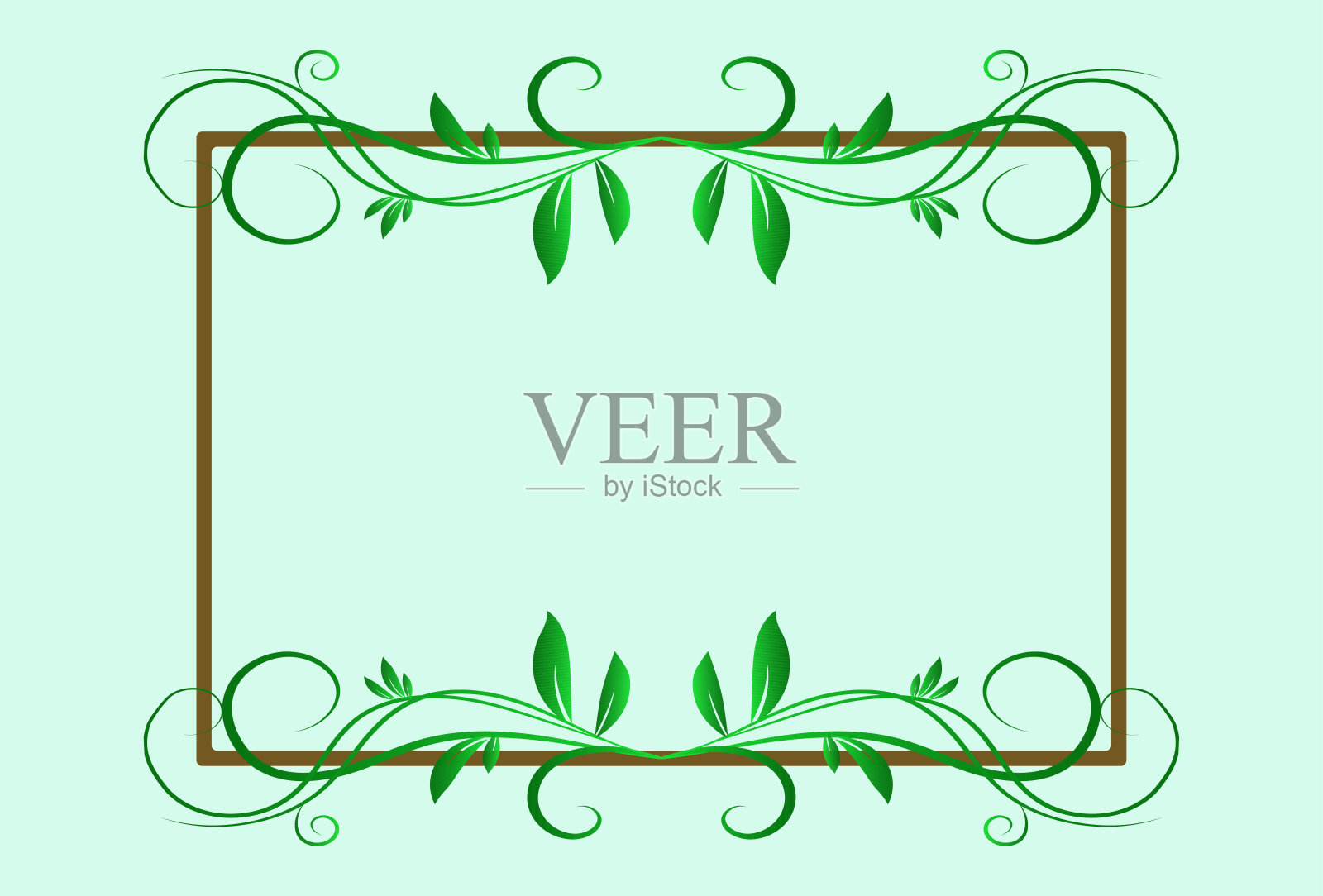绿色花框架与棕色边框插画图片素材