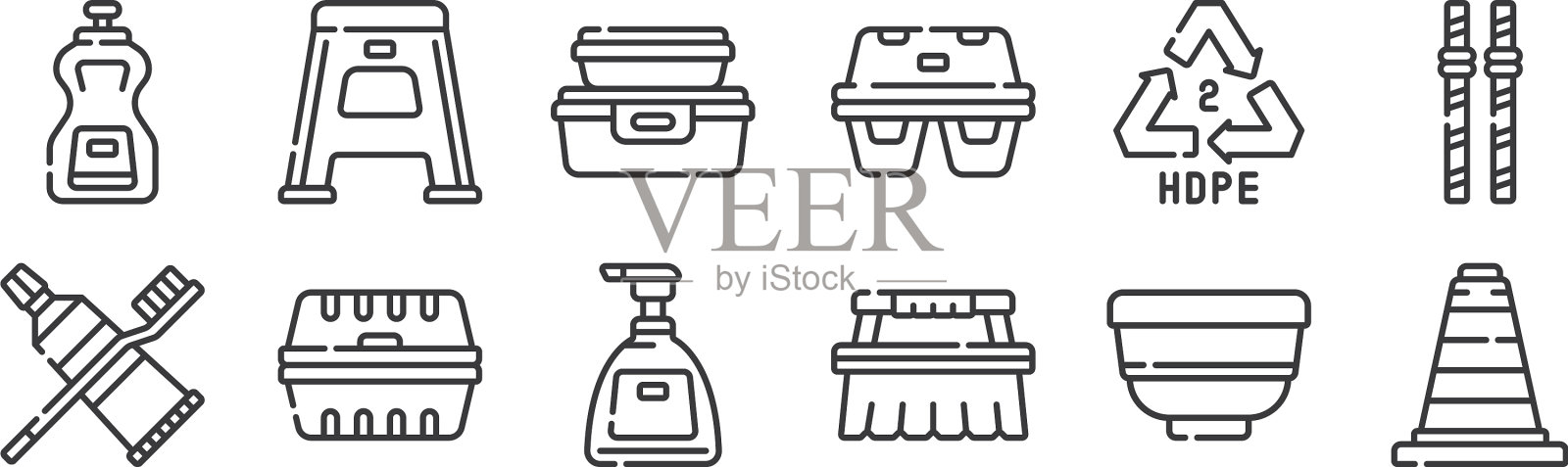 12套线形塑料制品图标薄图标素材