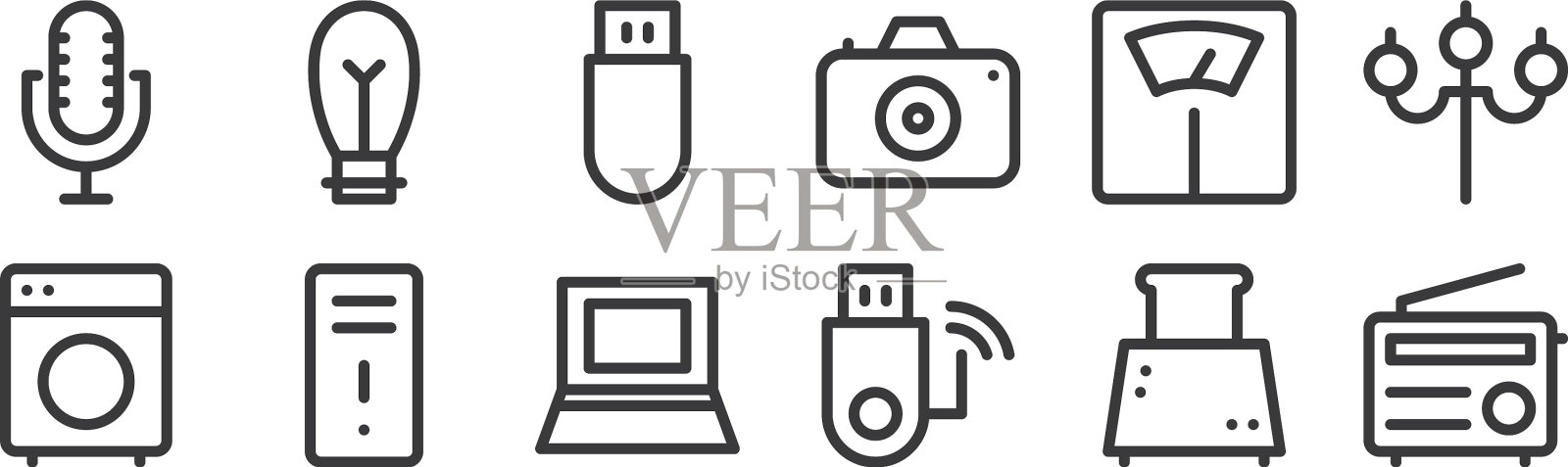 12设置线形电子图标细轮廓图标素材