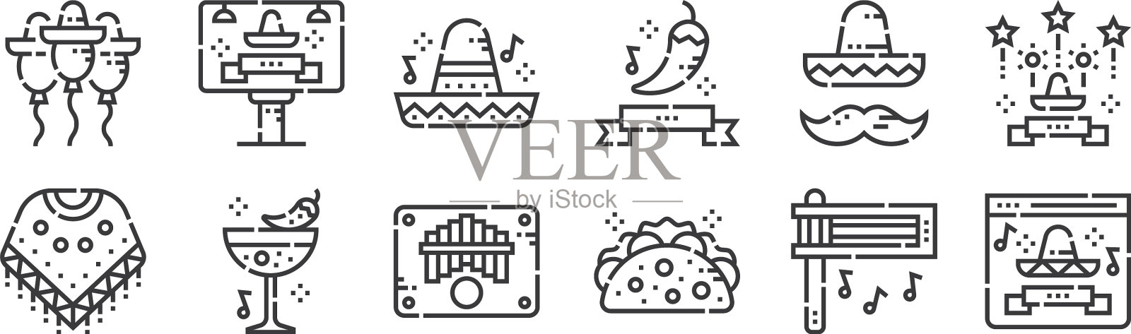 12集线性五月节图标细轮廓图标素材