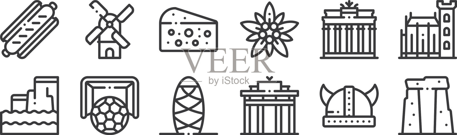 12设置线性欧洲图标细轮廓图标图标素材