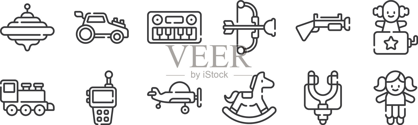 12套线性儿童玩具图标细轮廓图标素材