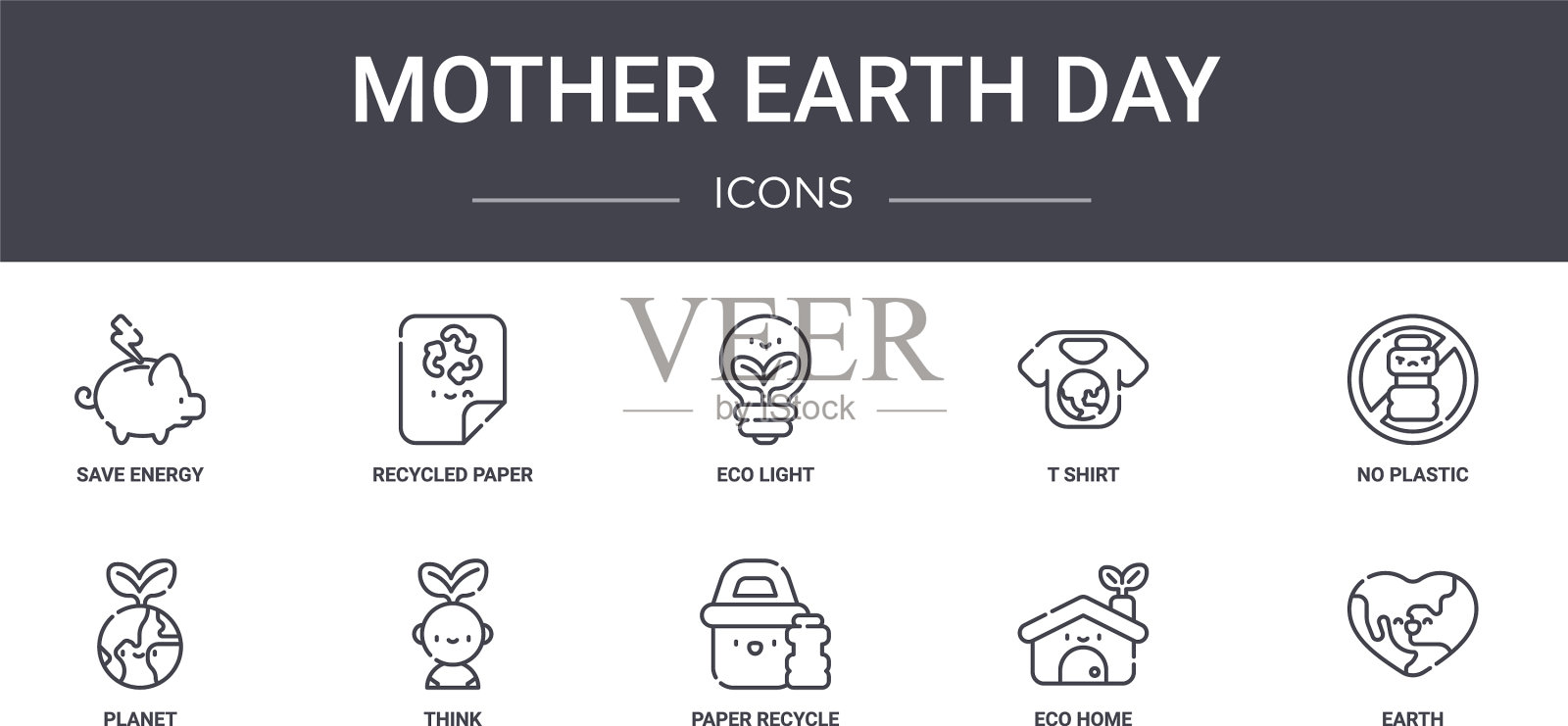 地球母亲日概念线图标集包含图标素材