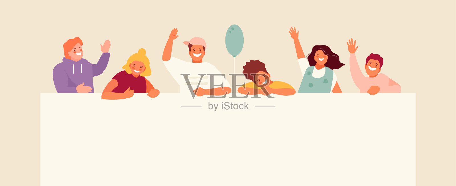 兴高采烈的孩子们看着空白的海报插画图片素材