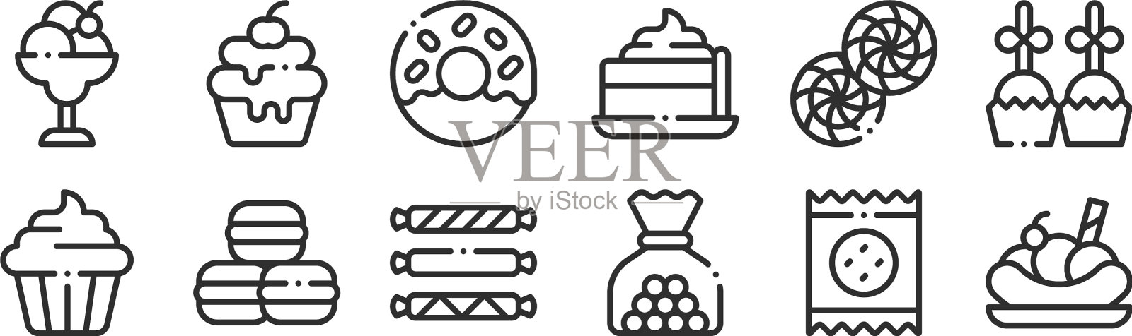 设置12个细长轮廓图标，如香蕉分割图标素材