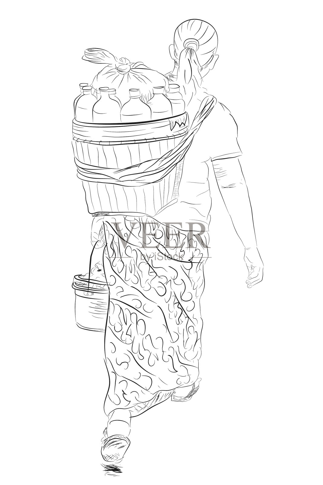 素描小女孩买贾穆印尼插画图片素材