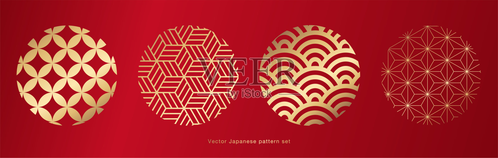 一套带有传统日本图案的矢量插图。日本图案背景和传统的日本色彩。插画图片素材