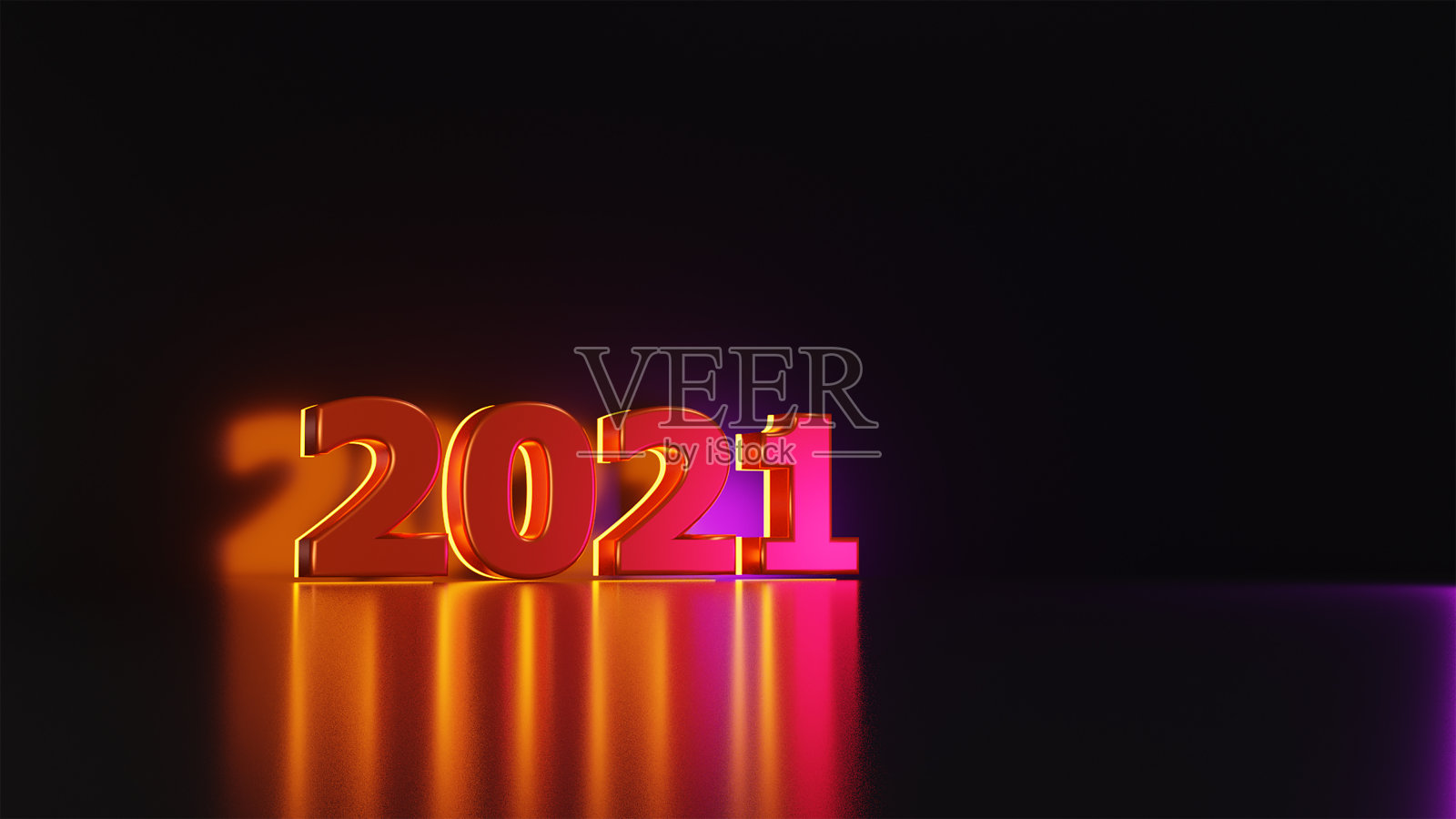 概念2021文字字体霓虹灯反射照片摄影图片