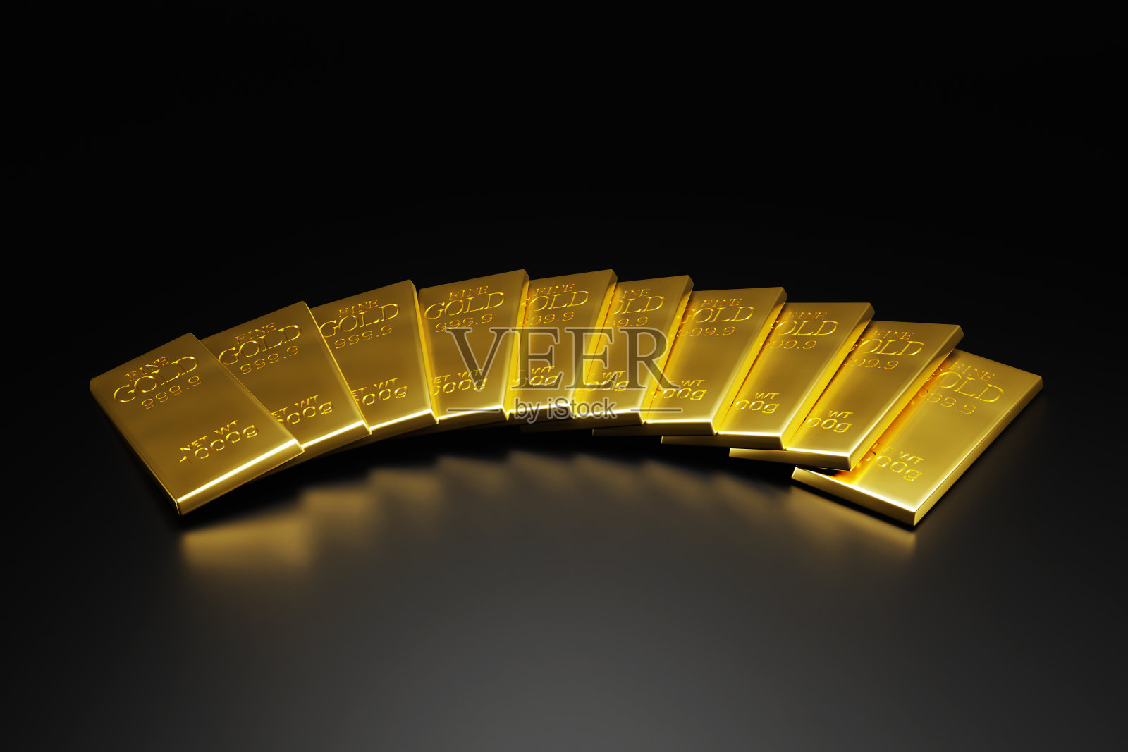 黑色背景和金色条3d插图照片摄影图片