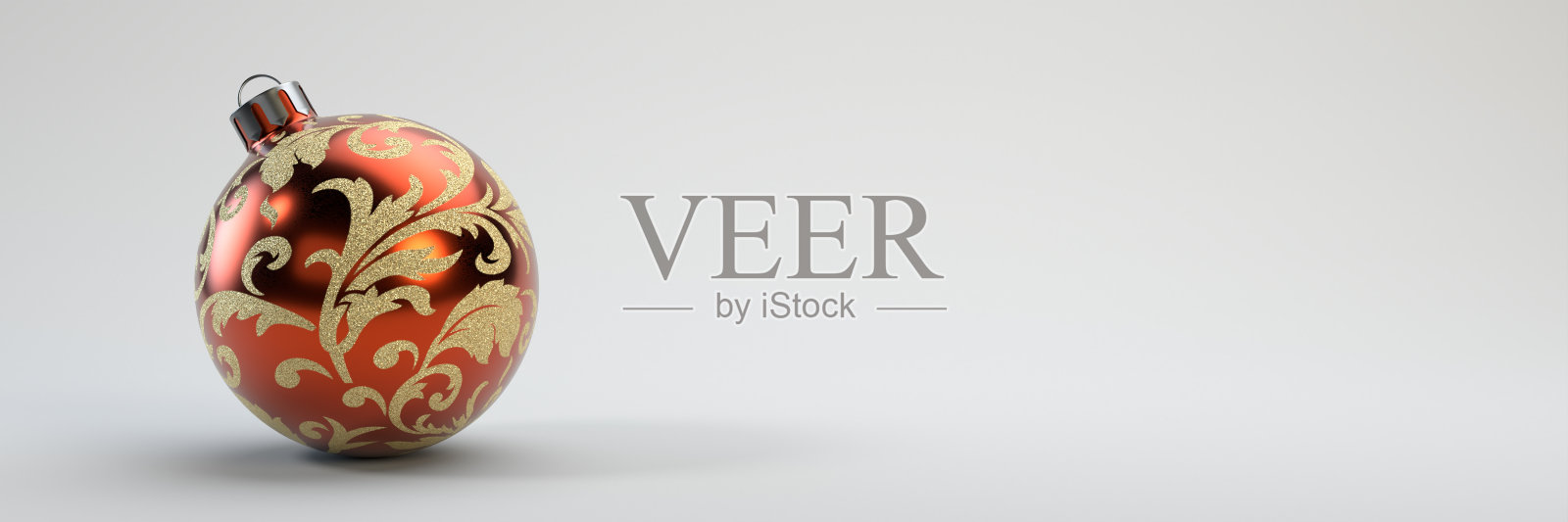 红色圣诞球与金色装饰在灯光背景。新年的设计。三维可视化照片摄影图片