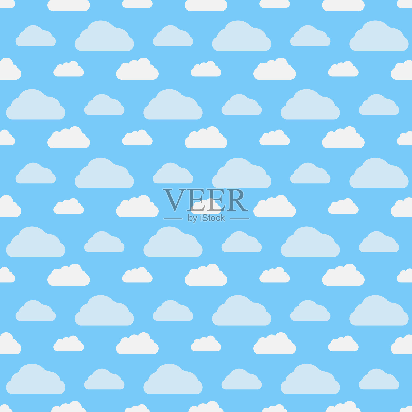 无缝模式的蓬松的云在蓝天的背景插画图片素材