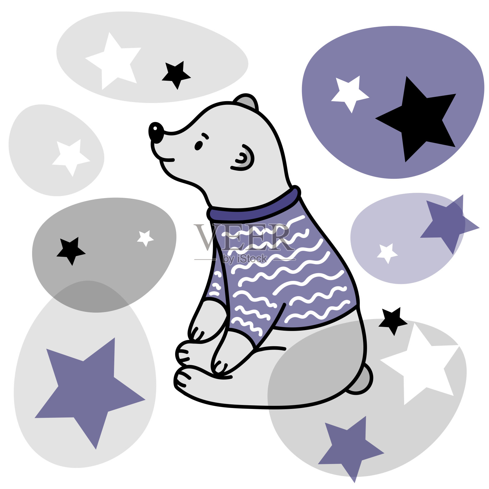 穿着蓝色夹克的白熊角色向量。插画图片素材