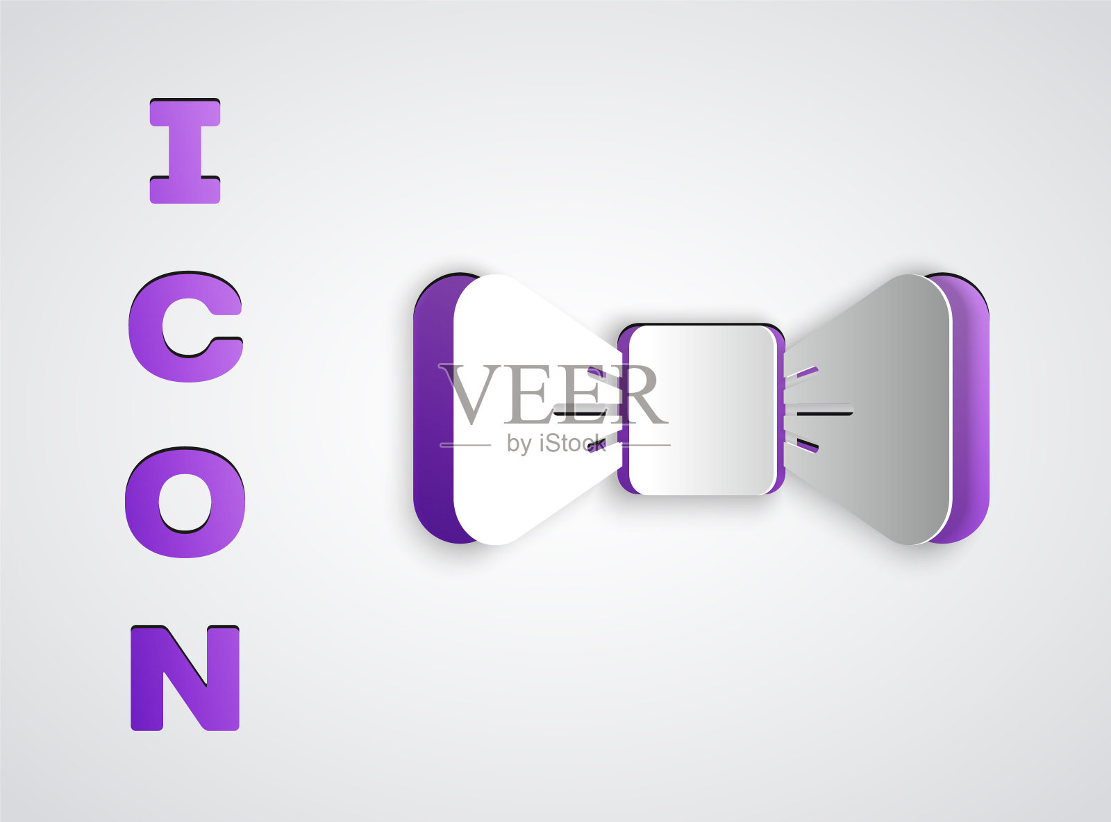 剪纸蝴蝶结图标孤立在灰色背景。纸艺术风格。向量图标素材