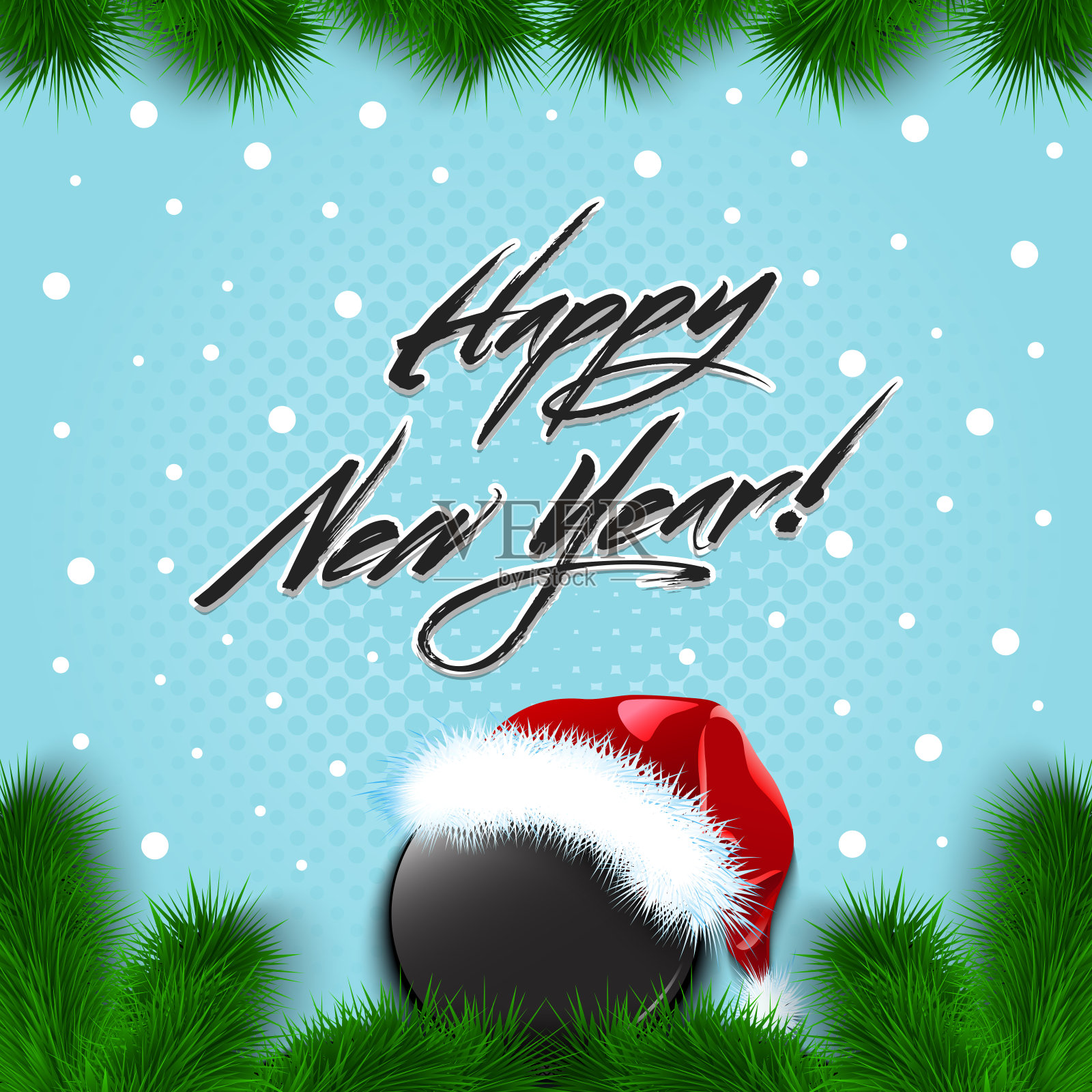 新年快乐。戴着圣诞帽的冰球插画图片素材