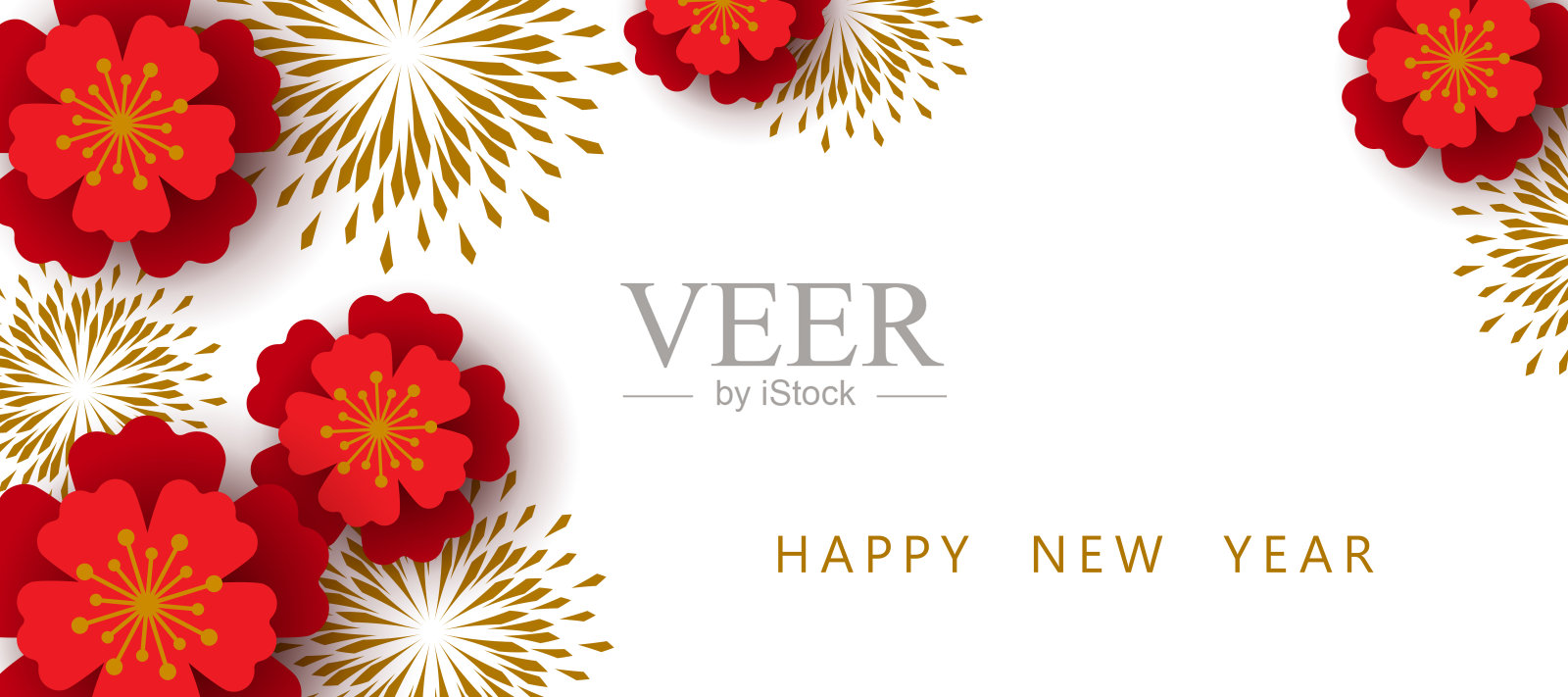 新年快乐。中国新年。花。中国的背景。节日中国的旗帜。红色,金色设计设计模板素材