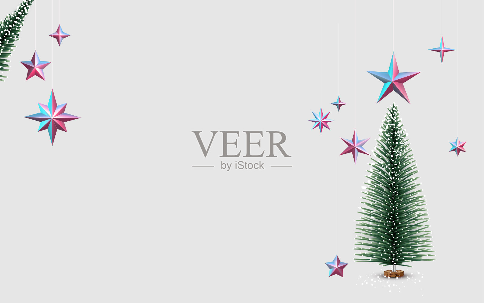 挂有金属星星的云杉。插画图片素材