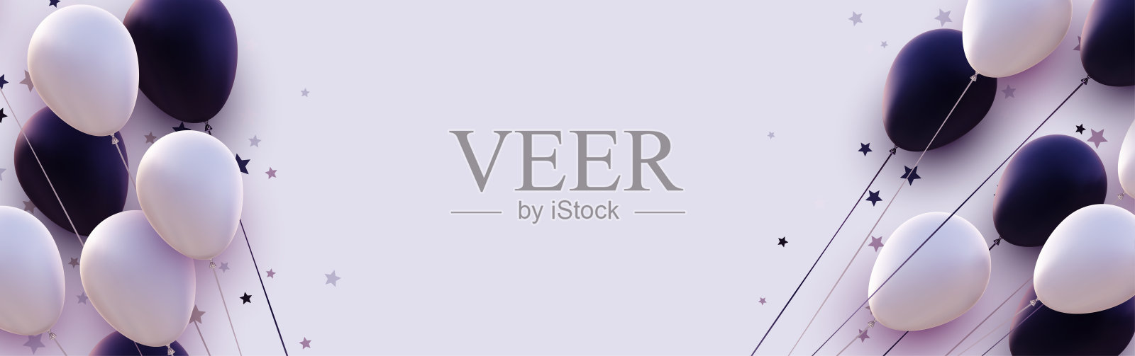 马特深紫色和白色气球与线在白色背景。插画图片素材