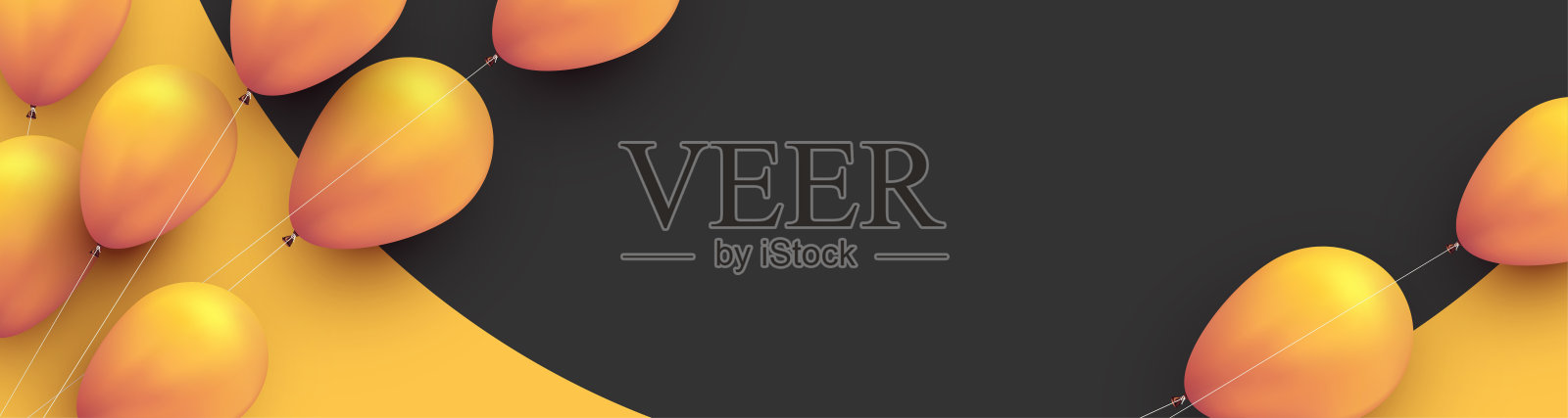 黑色和黄色气球与线在黄色的背景。插画图片素材