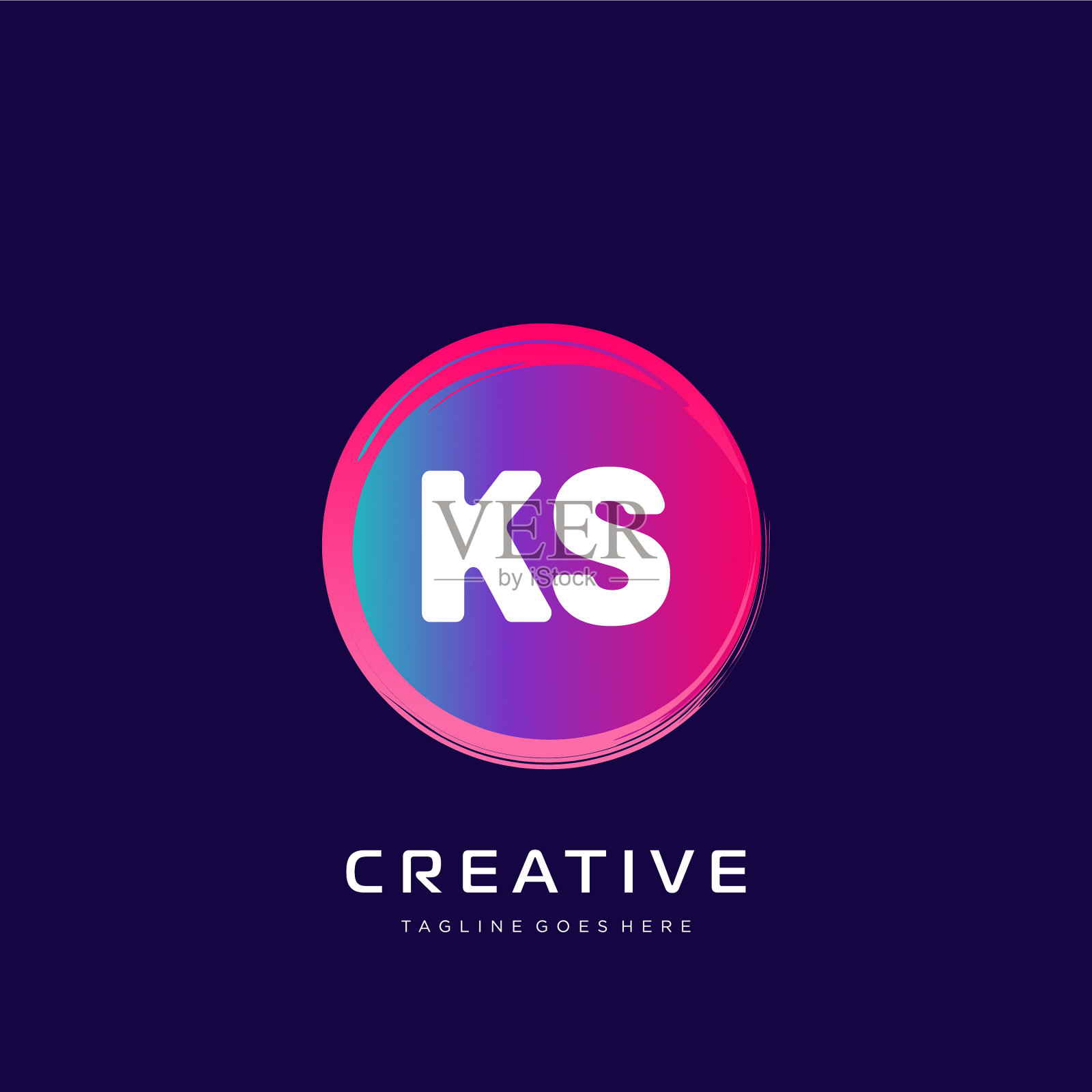 带有彩色模板的Ks初始标识插画图片素材