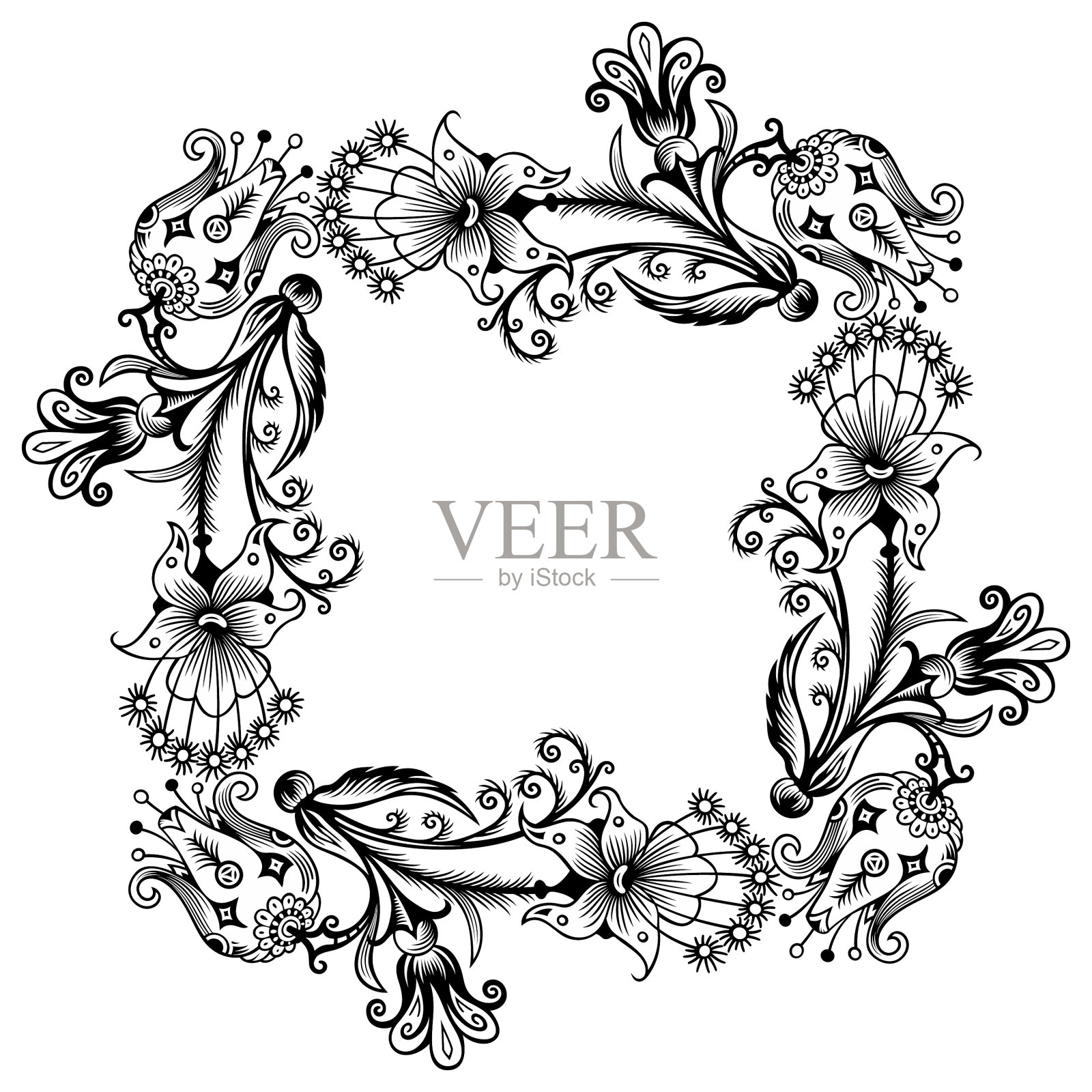 花卉复古边框设计插画图片素材