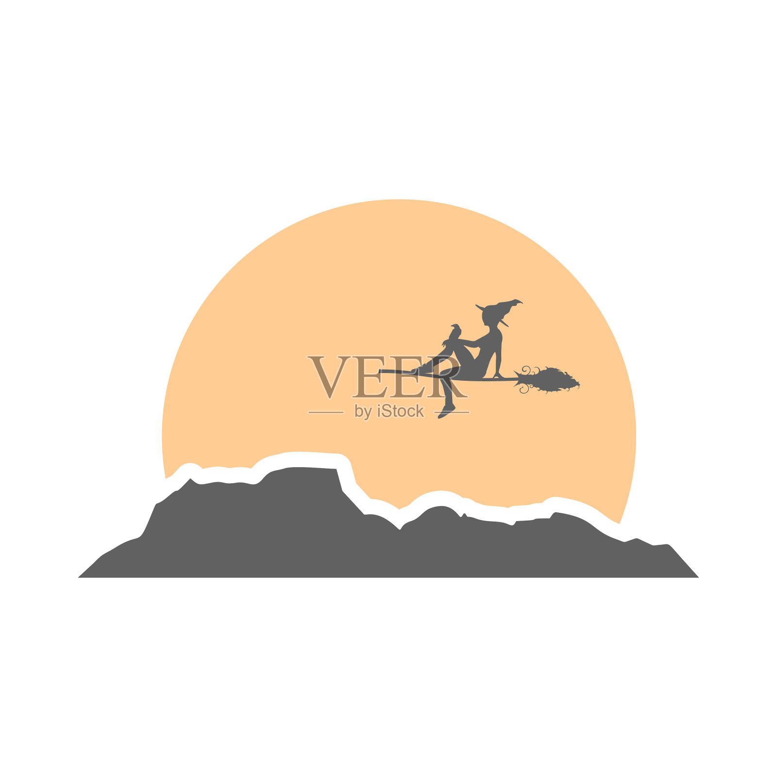 女巫用扫帚剪影设计元素图片