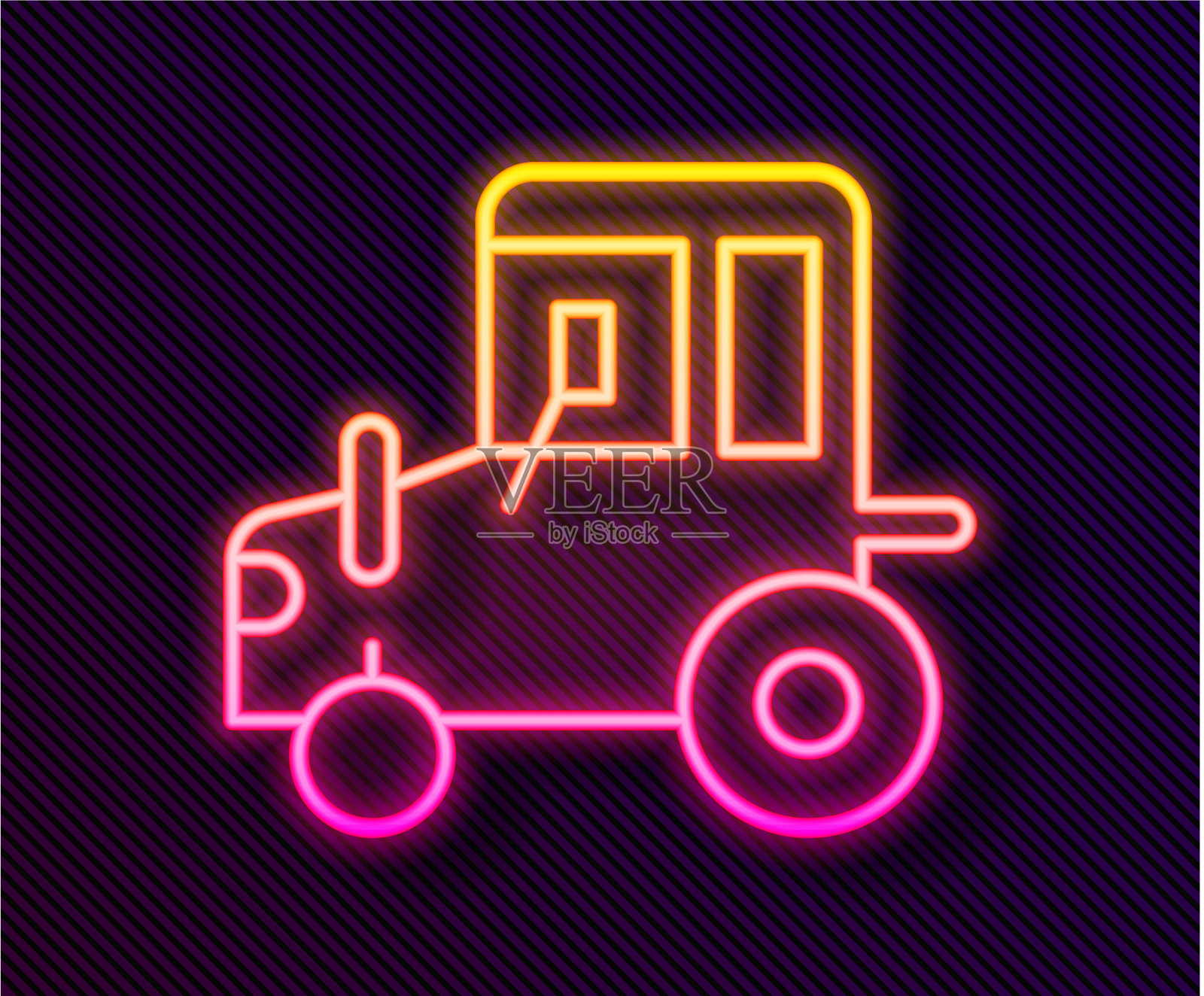 发光的霓虹灯线拖拉机图标孤立在黑色插画图片素材