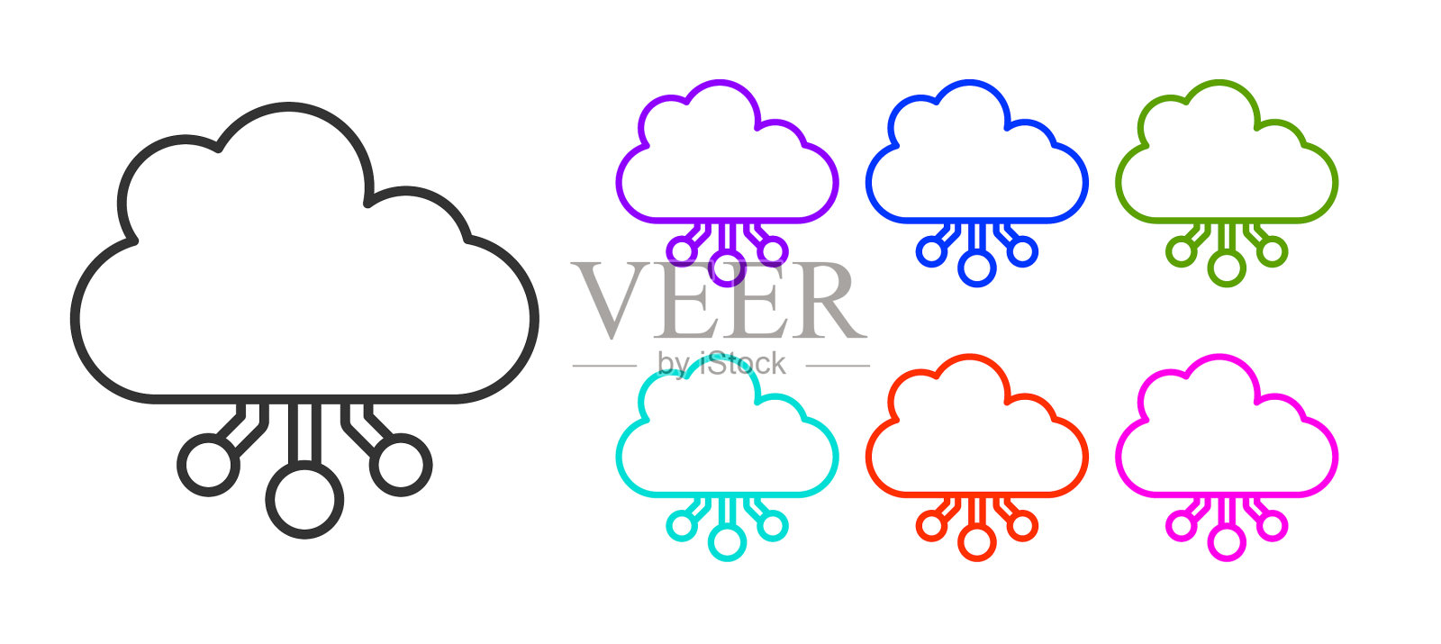 加密货币云采矿图标黑线插画图片素材