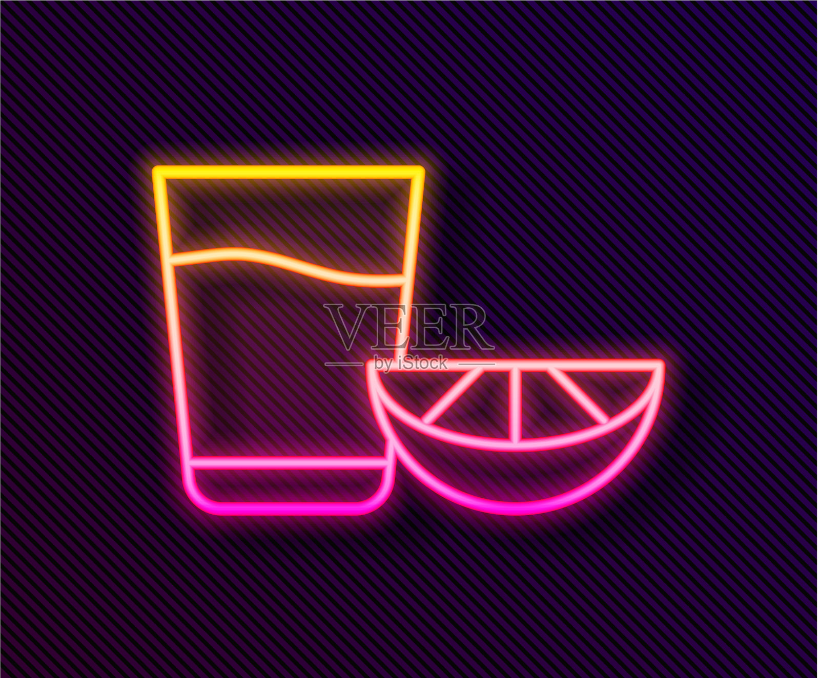 发光的霓虹线龙舌兰杯与柠檬图标插画图片素材